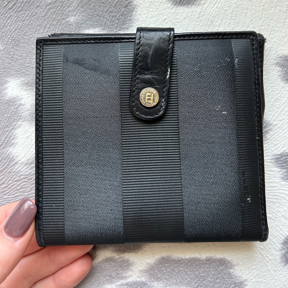 Vintage black fendi wallet with gold detail